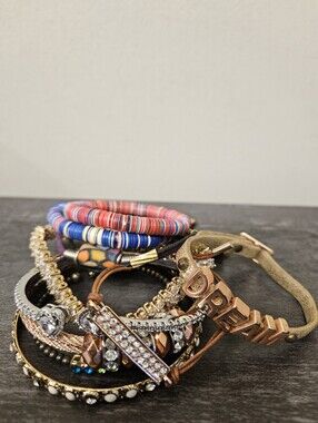 Multi-Layered Bracelet Bundle- Leather, Cord, Beads, Rose Gold & Charms